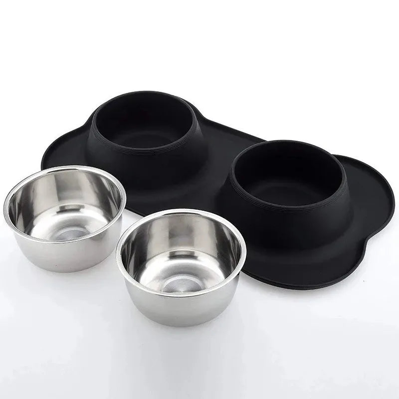 Comedouro para Cachorros e Gatos em Inox com Base de Silicone Antiderrapante