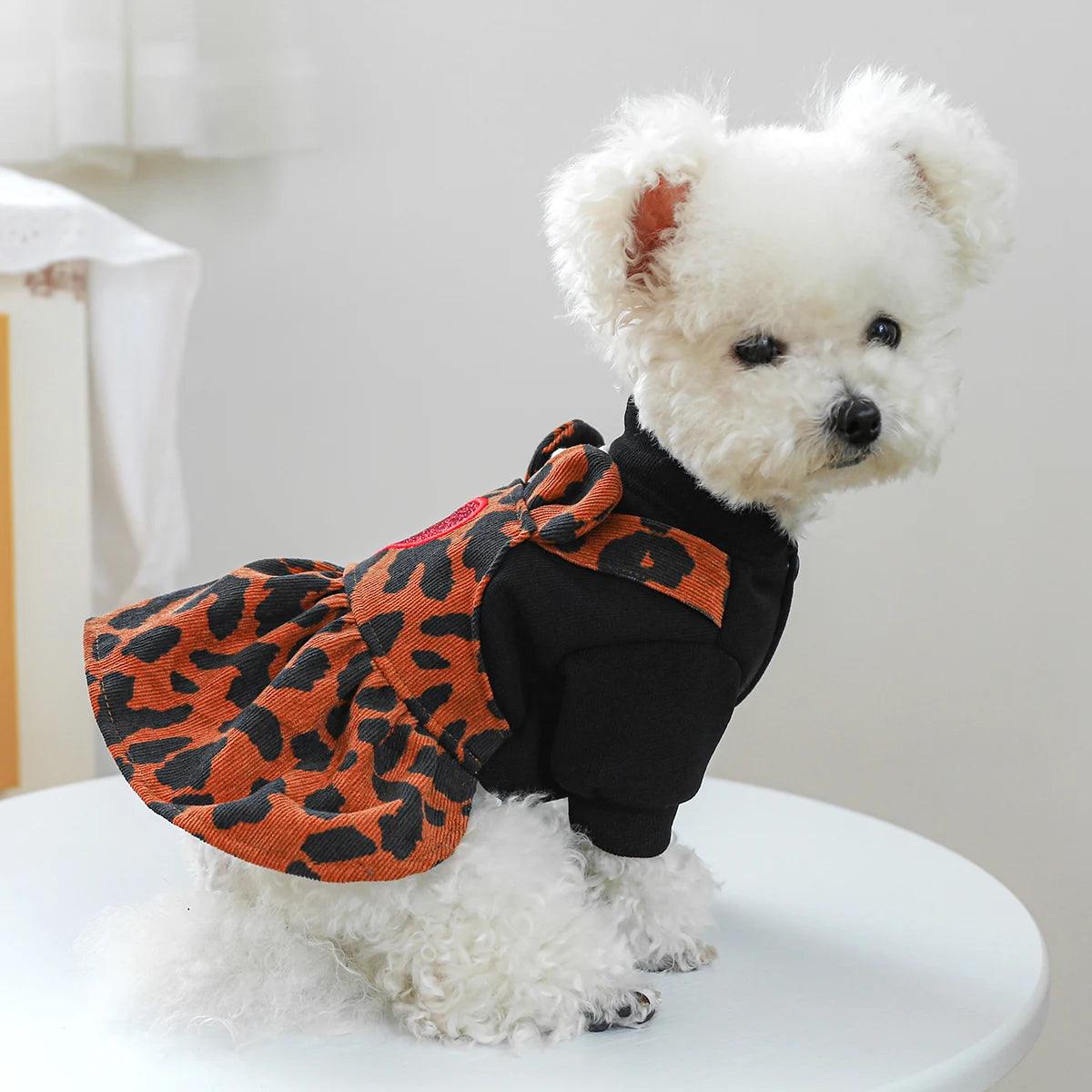 1PC Pet Apparel Dog Spring and Autumn Leopard Pattern Strap Princess Dress With Drawstring Buckle For Small Medium Dogs - Bicho de Pata