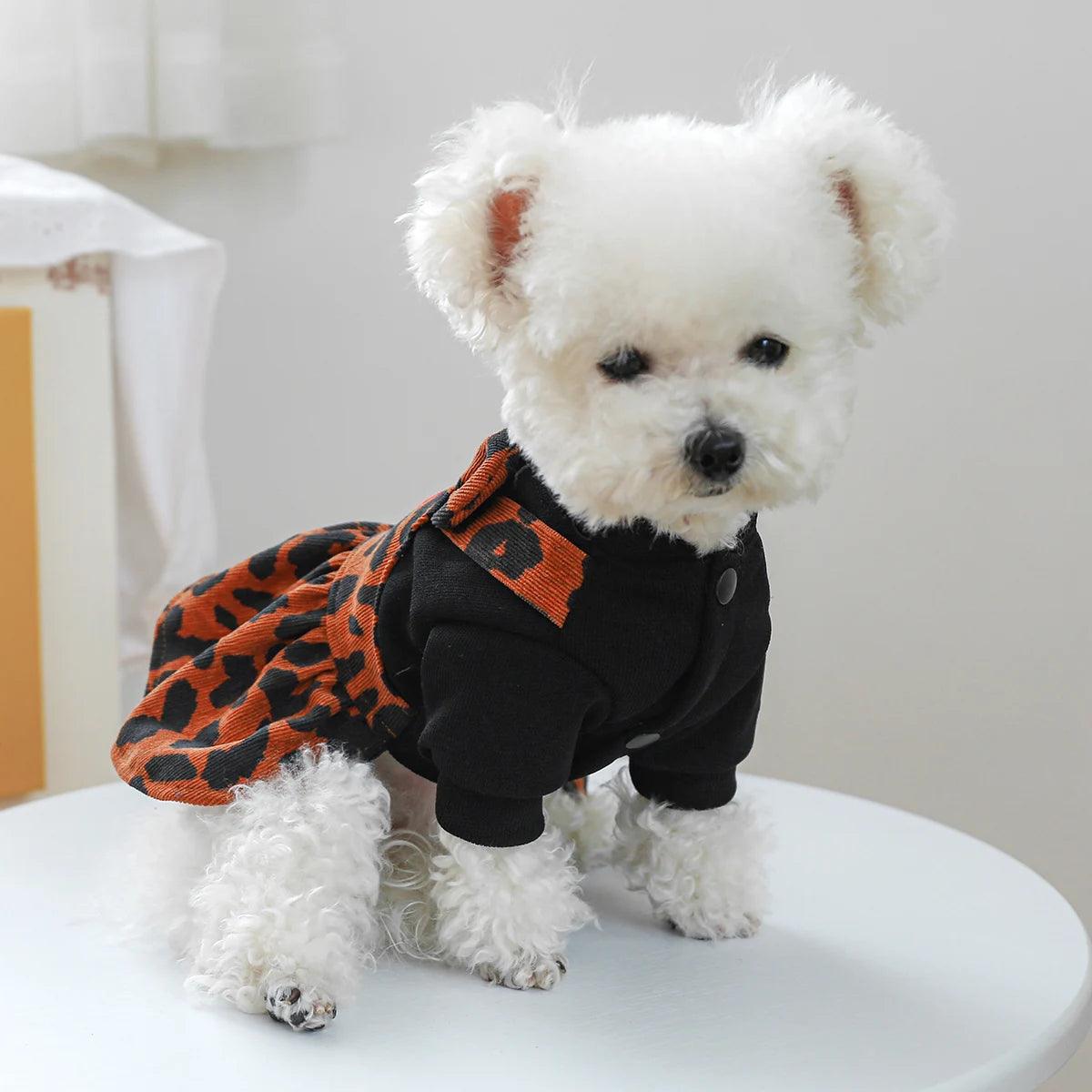 1PC Pet Apparel Dog Spring and Autumn Leopard Pattern Strap Princess Dress With Drawstring Buckle For Small Medium Dogs - Bicho de Pata