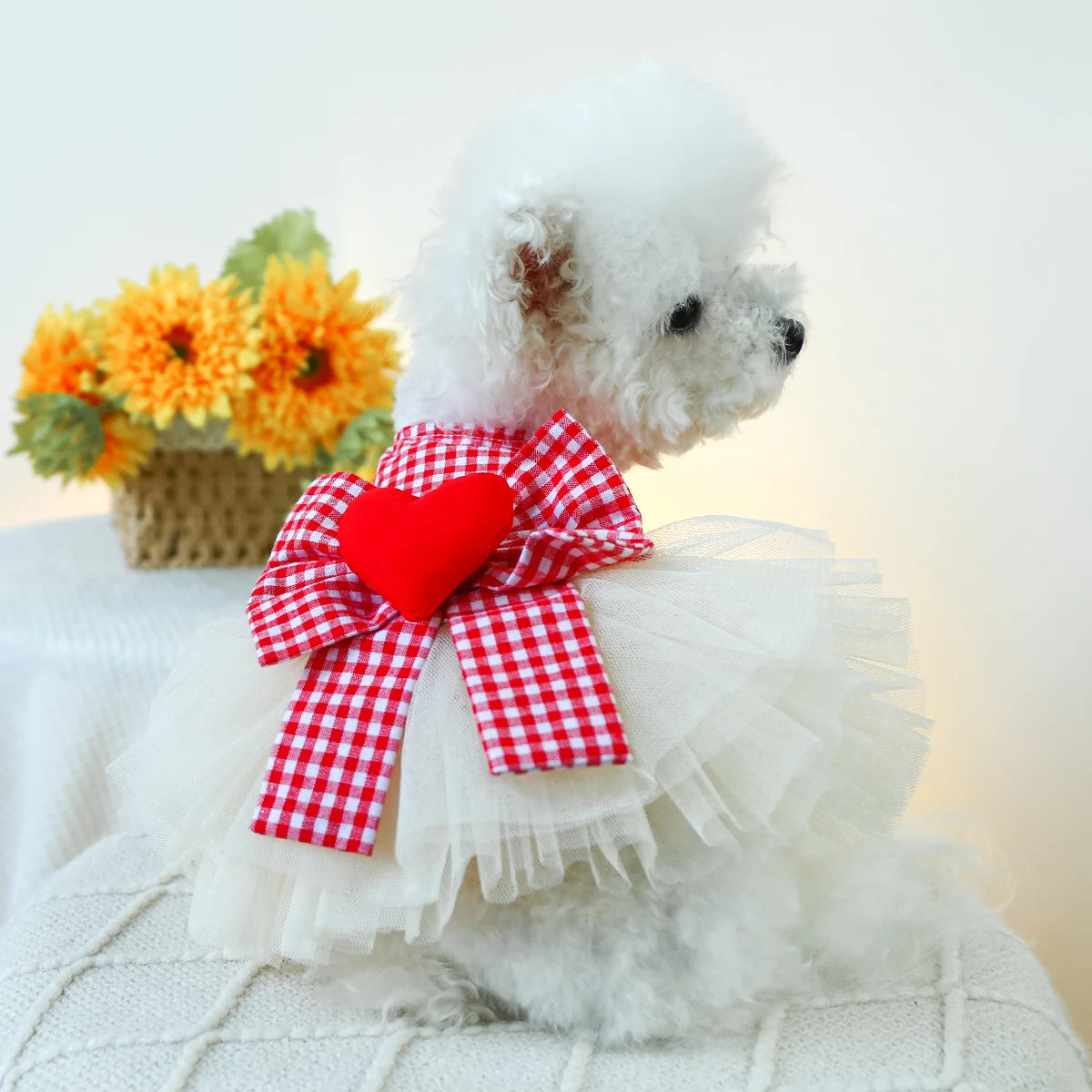 Vestido Xadrez Vermelho e Branco com Saia de Tule