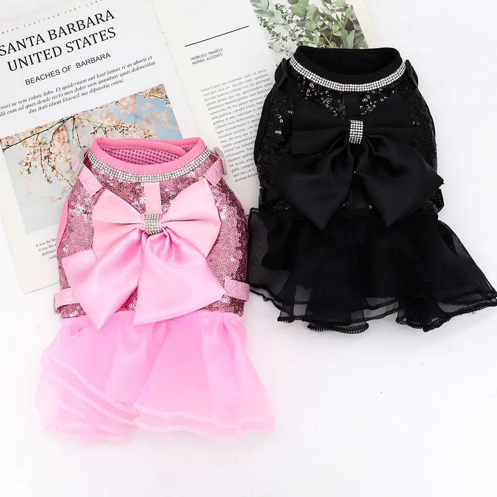 Peitoral Pet Ajustável Tipo Vestido Luxuoso em Paetê