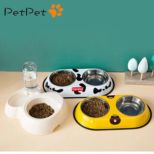 Pet Dog Duble Bowl Kitten Food Water Feefer Stainless Steel Small Dogs Cats Drinking Dish Feeder for Pet Supplies Feeding Bowls