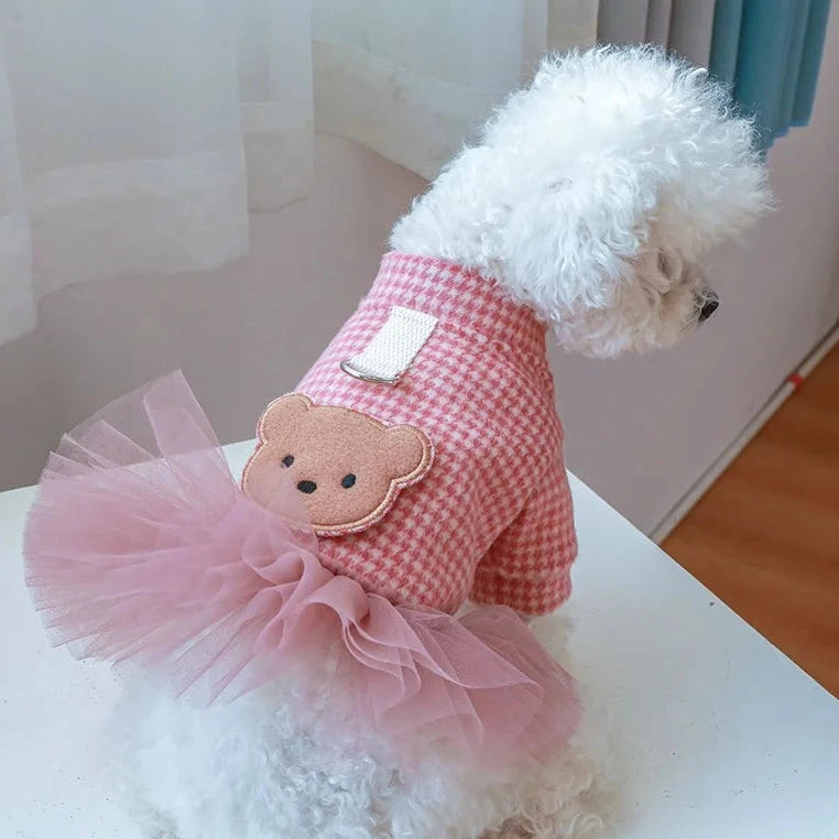 Vestido Pet Xadrez Rosa Estilo Princesa