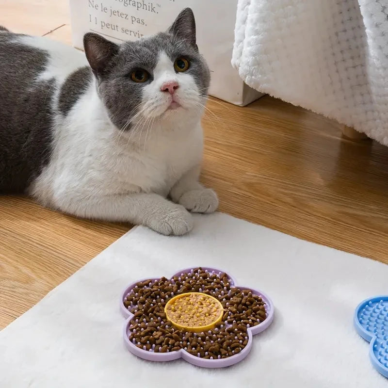 Tapete Alimentador Lento com Ventosa em Formato de Girassol para Cães e Gatos